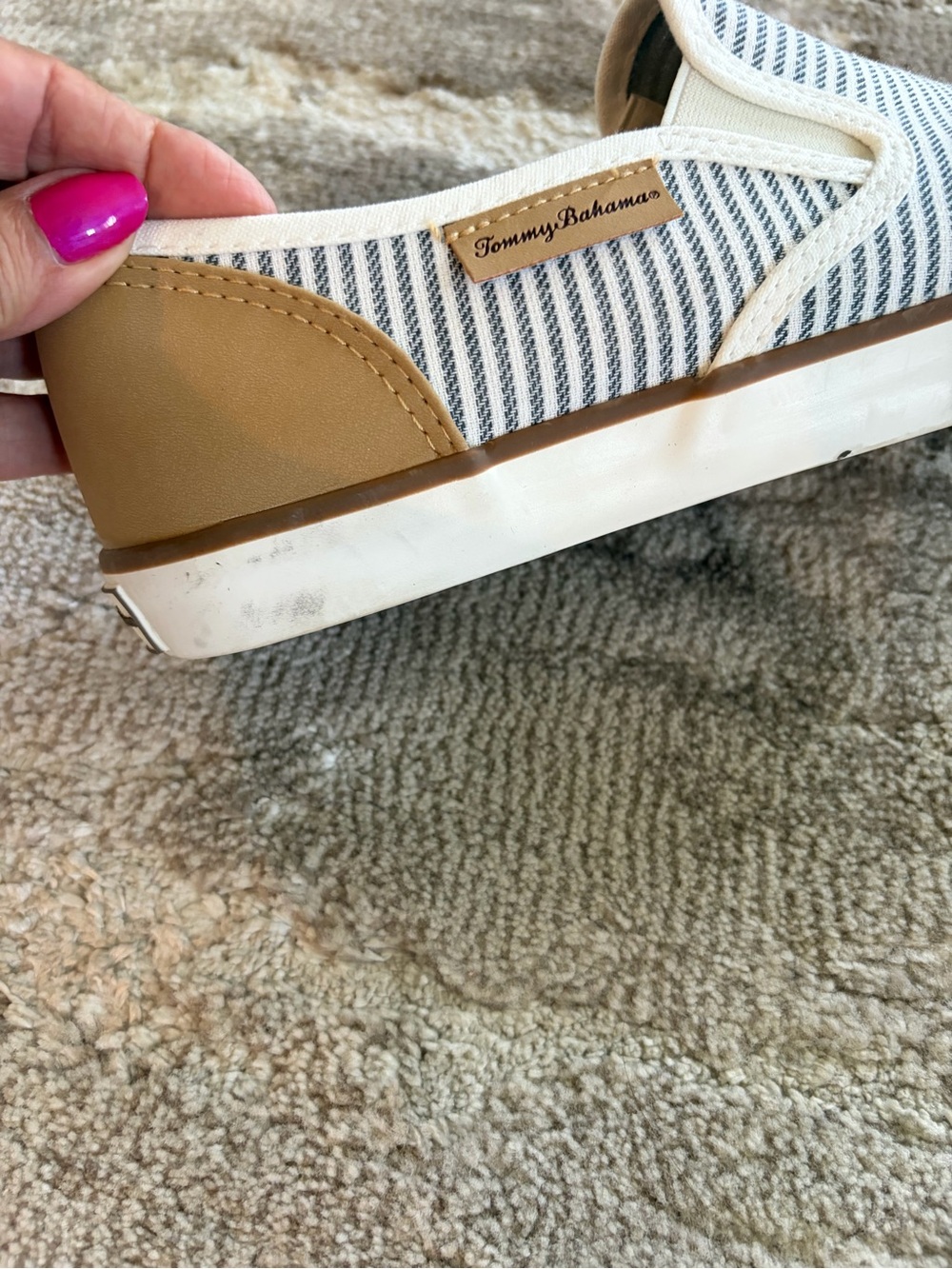Tommy Bahama Striped Slip-On Sneakers in White and Navy - Picture 5 of 9